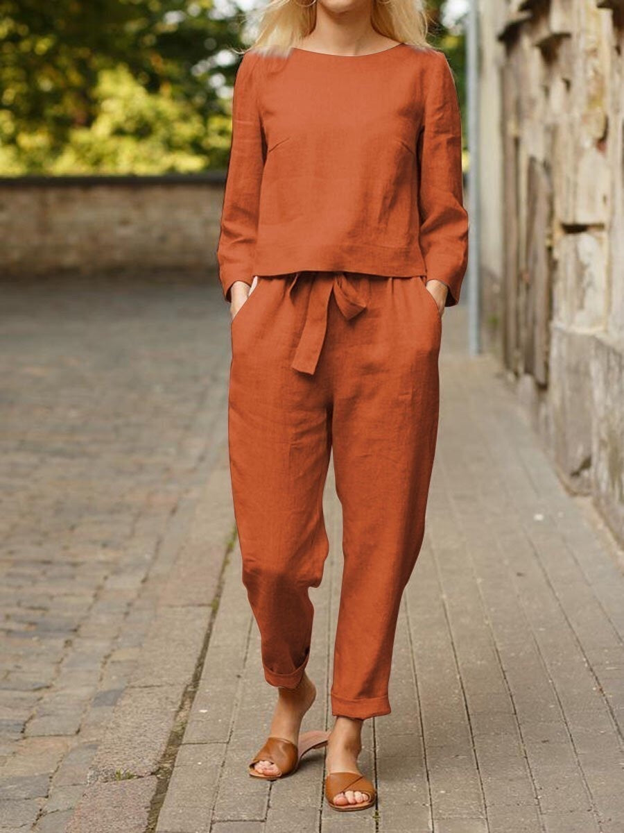 Vêtements pour femmes, costume décontracté deux pièces en coton et lin
