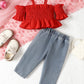 Children's Work Clothes Solid Color Vest Top And Jeans