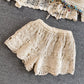 Cardigan, veste, taille haute, short crocheté, costume décontracté pour les vacances à la plage et les sources chaudes
