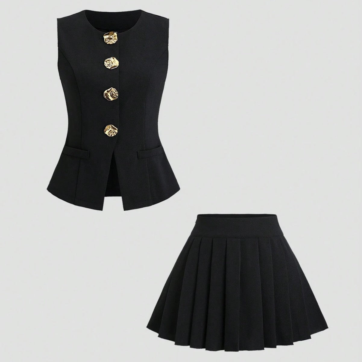 Solid Color Skirt Outfit High-grade Sleeveless Two-piece Vest Set