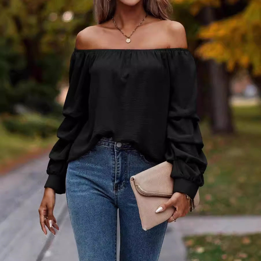 Women's Fashion Shoulder-baring Nodule Long Sleeve Shirt
