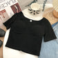 Square Neck Clavicle Short Sleeve T-Shirt Ladies
