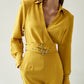 Temperament Longsleeved Commuter Longsleeved Drawstring Loose Vneck Solid Color Stitching Body Pants