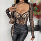 Womens Sheer Lace Long-sleeve Bodysuit