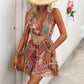 Printed Halter Lace-up Vacation Beach Sling Dress