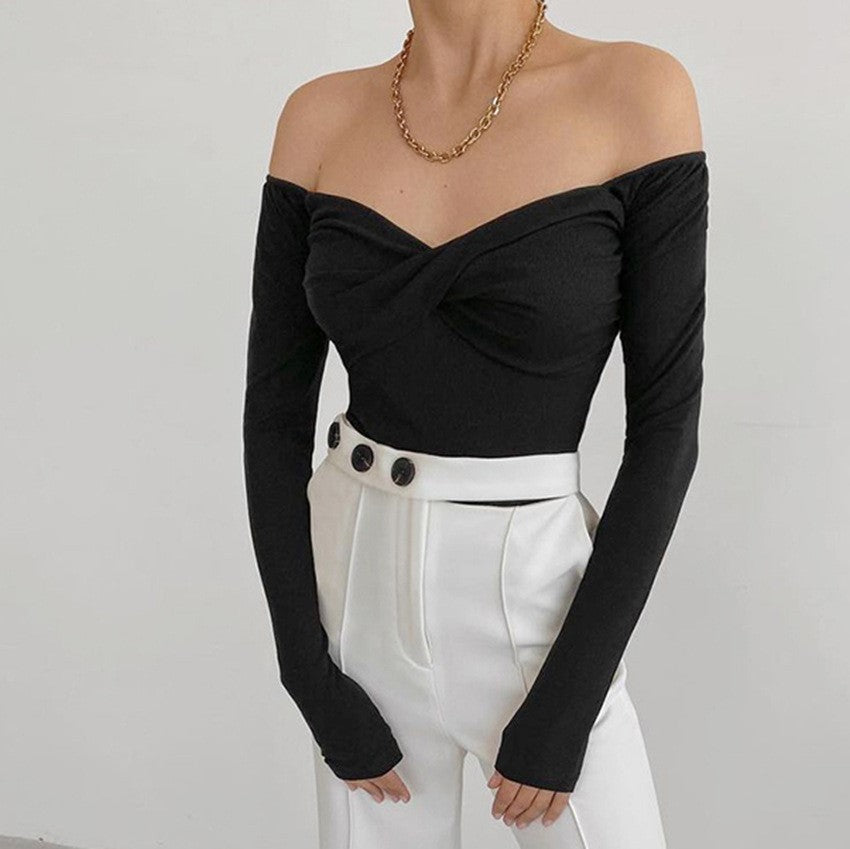 One-line Neck Strapless Breast Wrap Slim Long Sleeves