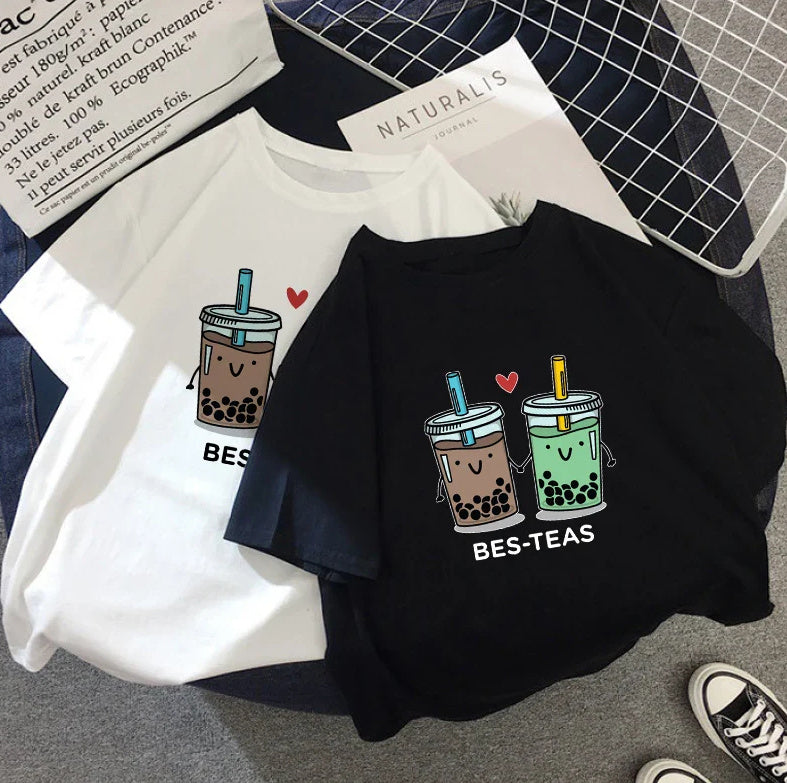 Personalized Milk Tea Printing Couple T-shirt