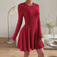 Robe à manches longues et jupe courte en tricot français pour femme