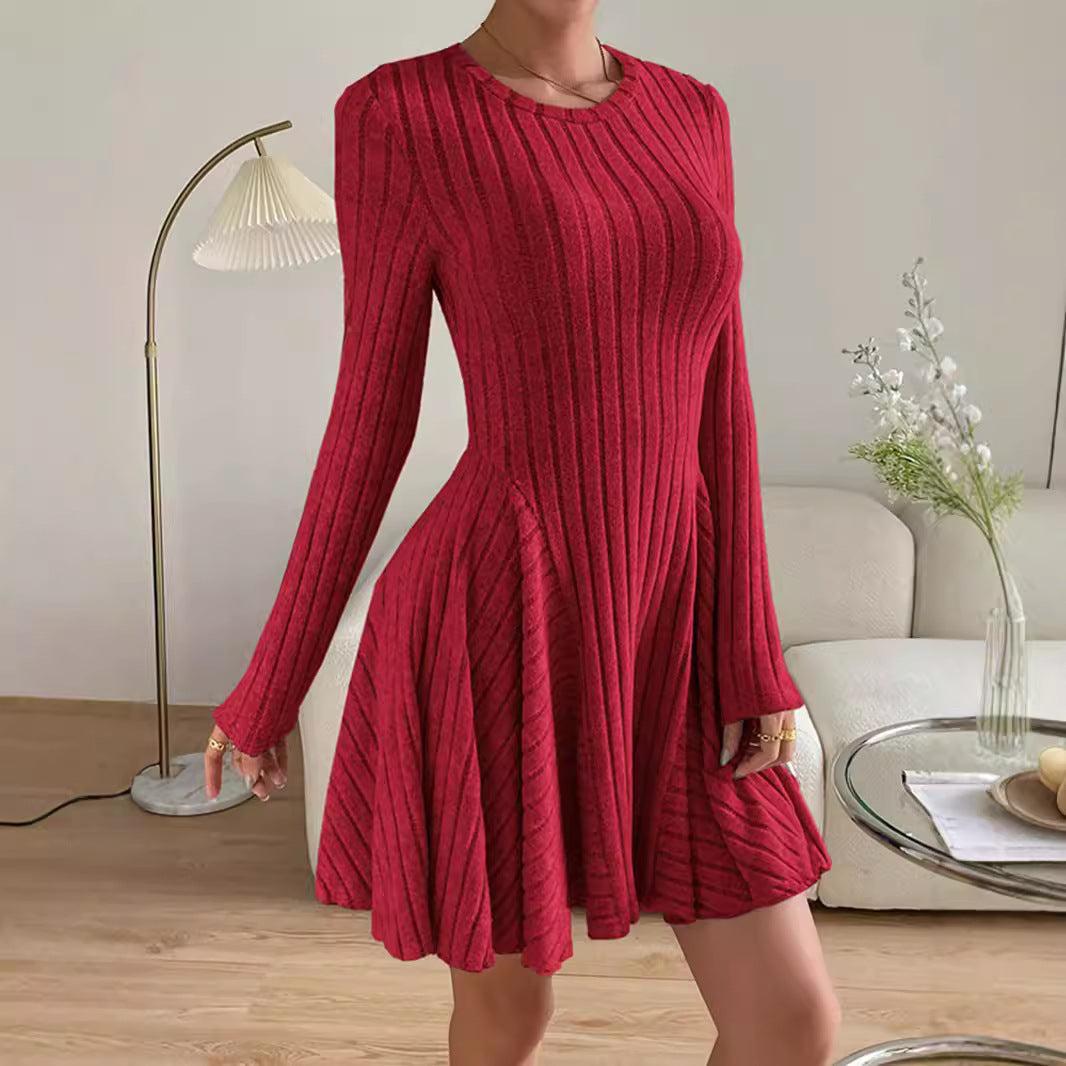 Robe à manches longues et jupe courte en tricot français pour femme