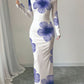 Womens Printed Slim-Fit Long-Sleeve Dress