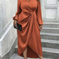 New Solid Color Long Sleeve V-neck Plus Size Women's Dress
