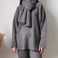 Women's Knitted Sweater And Wide Leg Pants Suit With Same Color Scarf