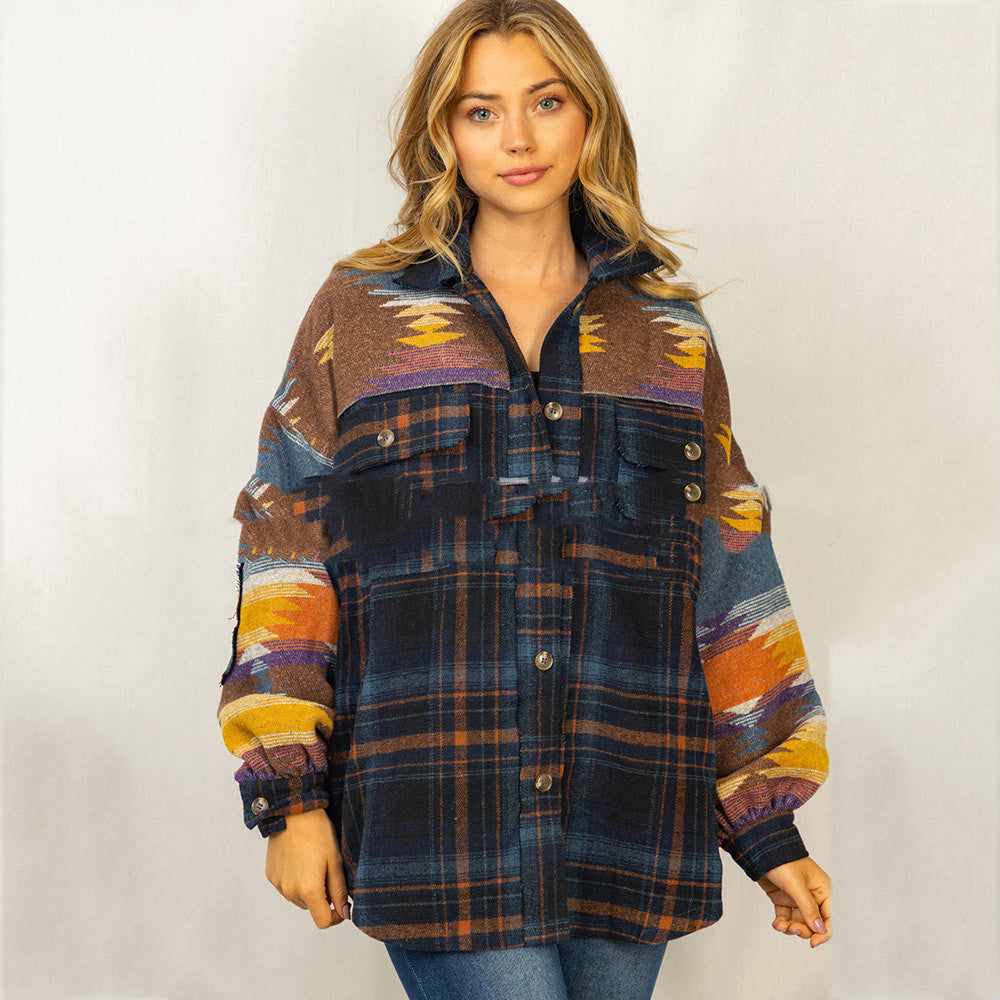 Manteau en laine à carreaux AZTEC pour femme avec poche à revers