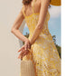 Robe en dentelle creuse brodée à volants et bretelles spaghetti pour femme