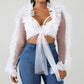 Long Sleeve Sheer Three Layer Mesh  Top Cardigan