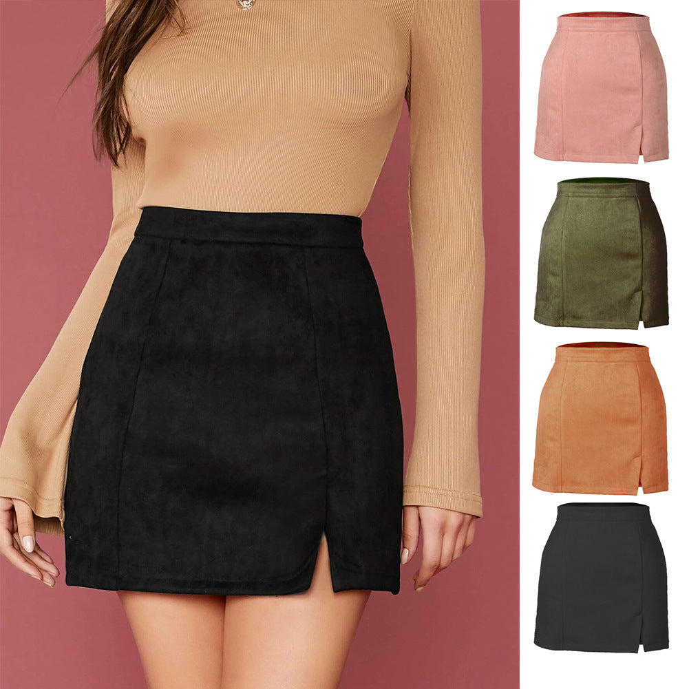 Jupe sexy taille haute en daim style coréen automne et hiver