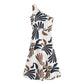 Irregular Oblique Shoulder Leaf Print Sleeveless Dress