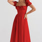 Womens Slimming Elegant Puff-Sleeve Lace-Up Short-Sleeve Dress