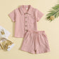 Polo d'été à manches courtes et revers en coton et lin, style décontracté, ensemble deux pièces