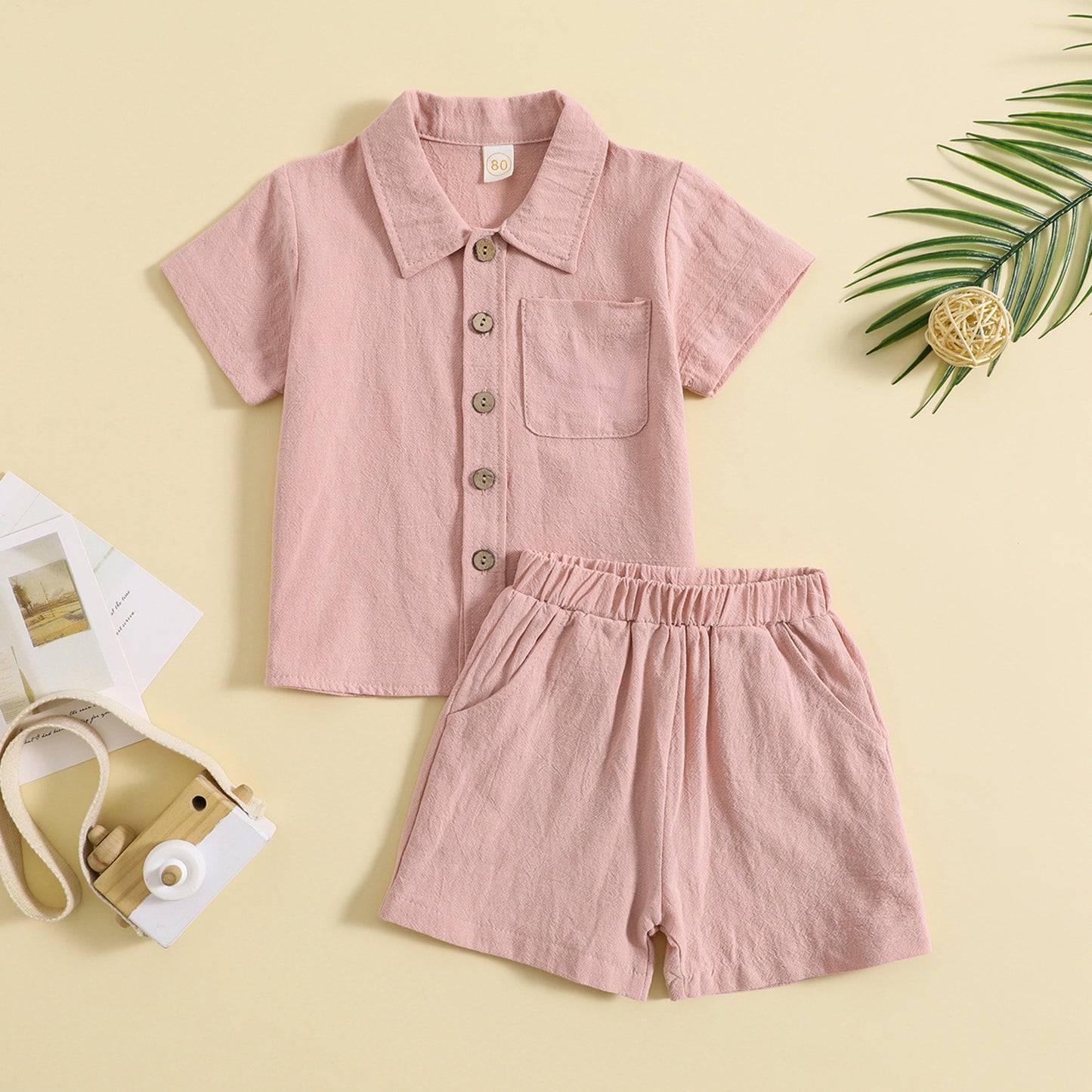 Polo d'été à manches courtes et revers en coton et lin, style décontracté, ensemble deux pièces