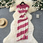 Niche Vintage-style Fashion Polo-neck Short-sleeve Contrast-striped Knit Dress