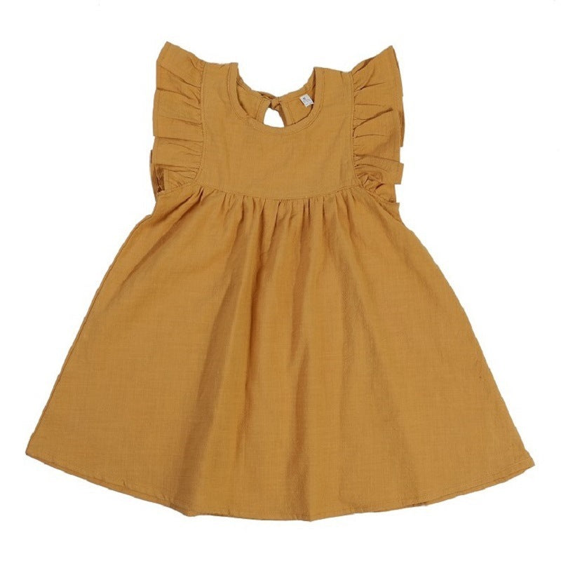 Flounced Sleeve Dress Girls' Back Collar Lace-up