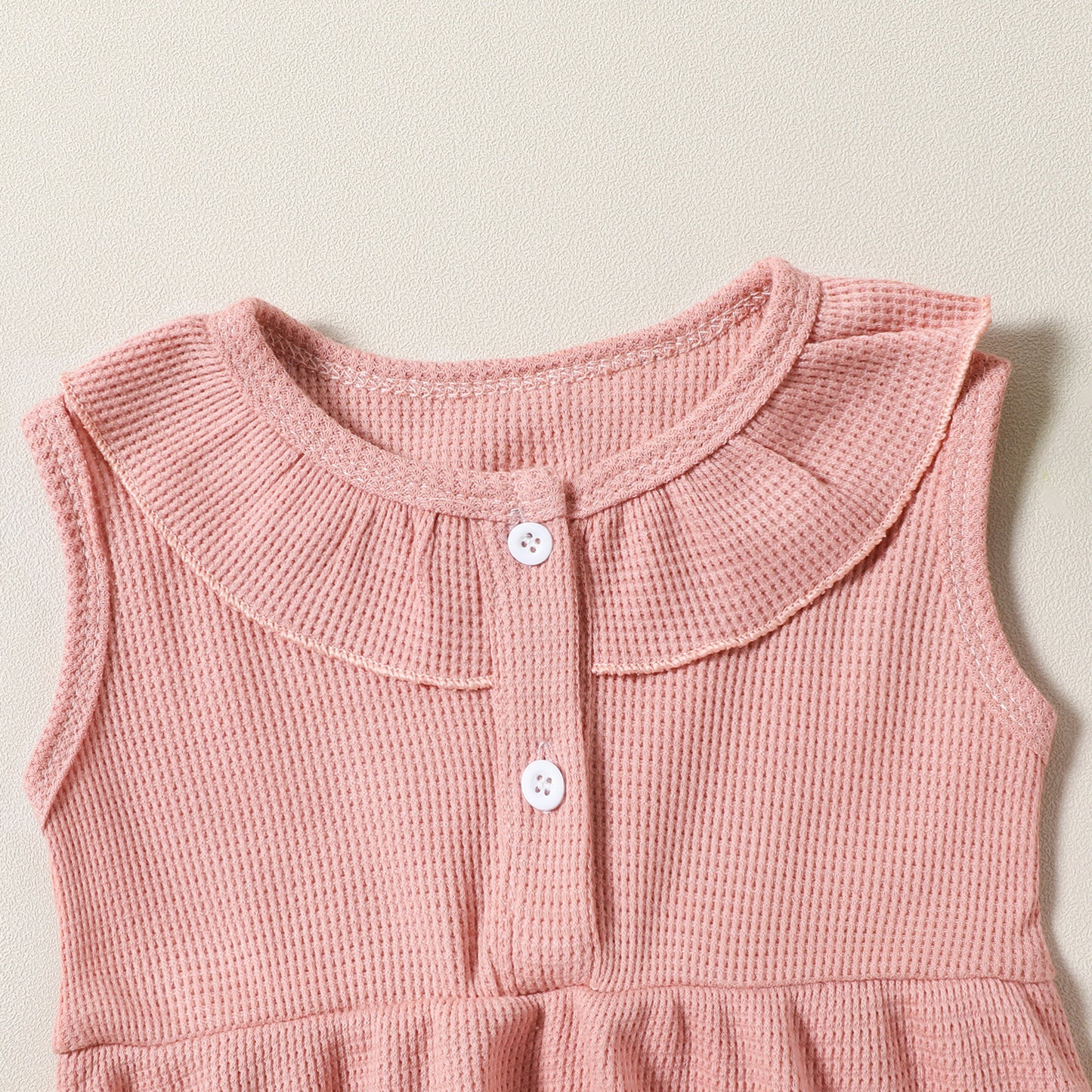 Ensemble trois pièces pour fille, robe sans manches, haut, short, coiffe, motif gaufré