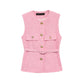 Metal Clasp With Belt Punk Texture Crew Neck Vest