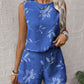 Casual Craft Stripe Printing Sleeveless Tank Top Shorts Suit
