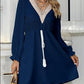 Solid Color Long Sleeve Lace V-neck Tight Waist Dress