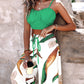 Summer New Commuter Two-piece Printed Lace-up Wide-leg Pants Suit