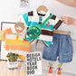 Boys' Polo Collar Stripes Short-sleeved Shorts Suit