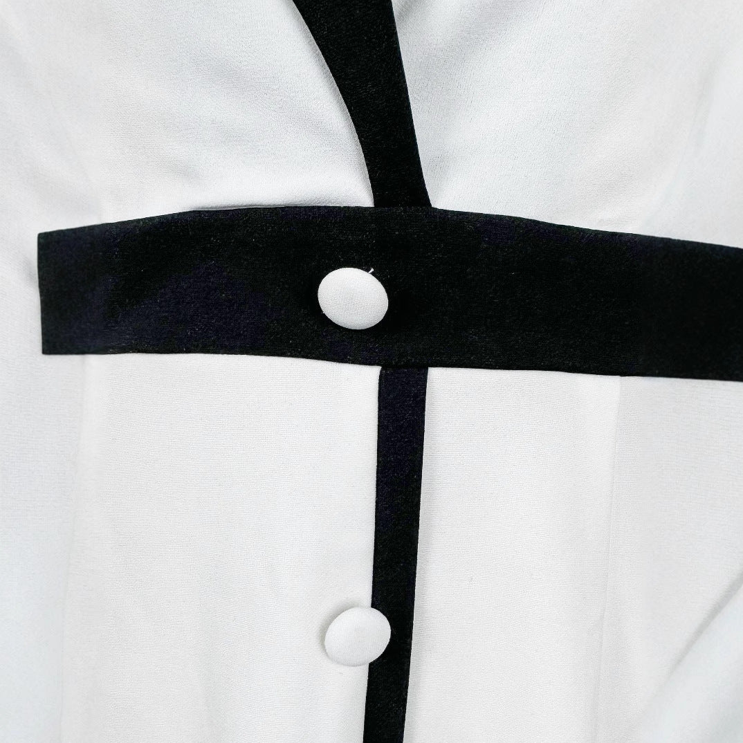 Women's French-style Elegant Contrast Color High Waist 34 Sleeve Dress