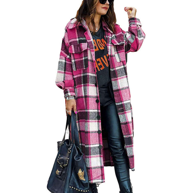 Women's Fashion Long-sleeved Loose Plaid Shirt