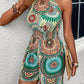 Waist Printed Halter Off-the-shoulder One-piece Shorts
