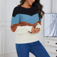 Pull de couleur contrastée, col rond, pull rayé, ample et décontracté