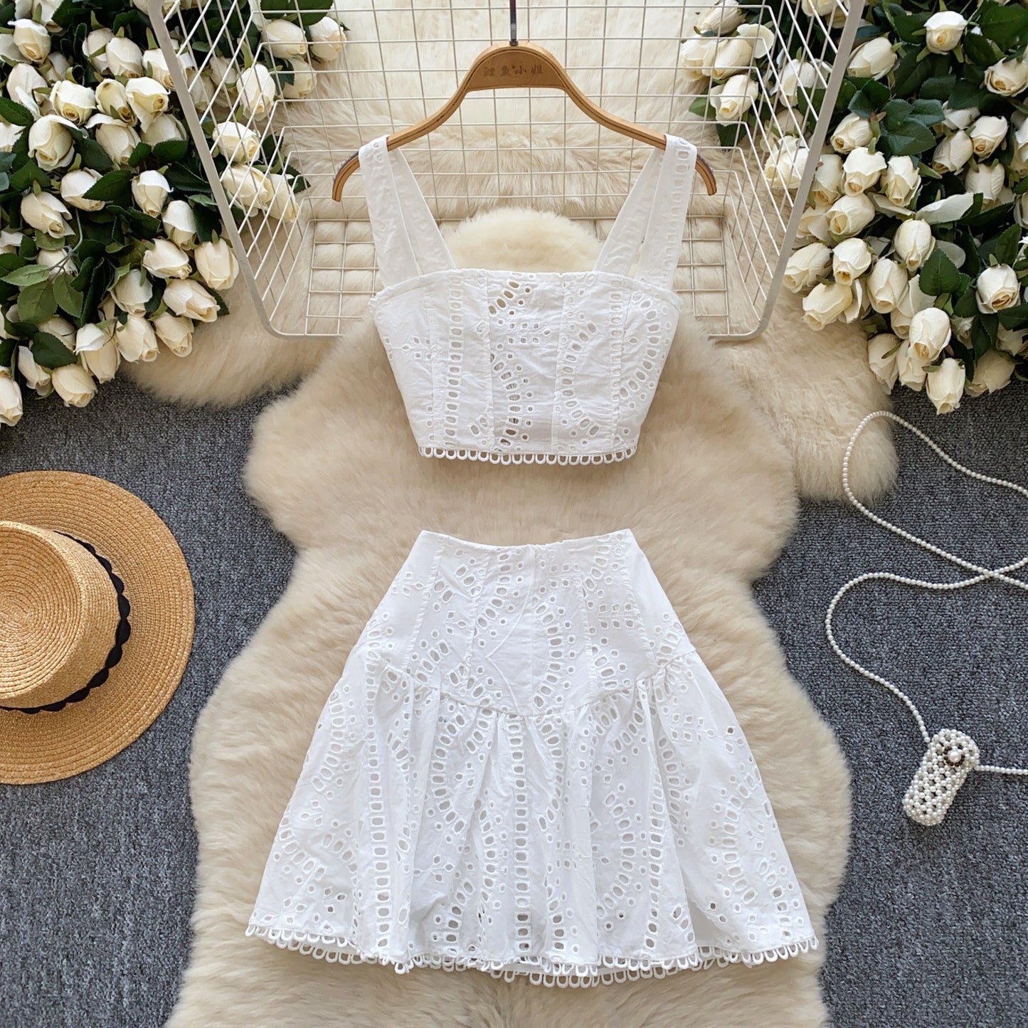 Girls Hollow Embroidery Suit