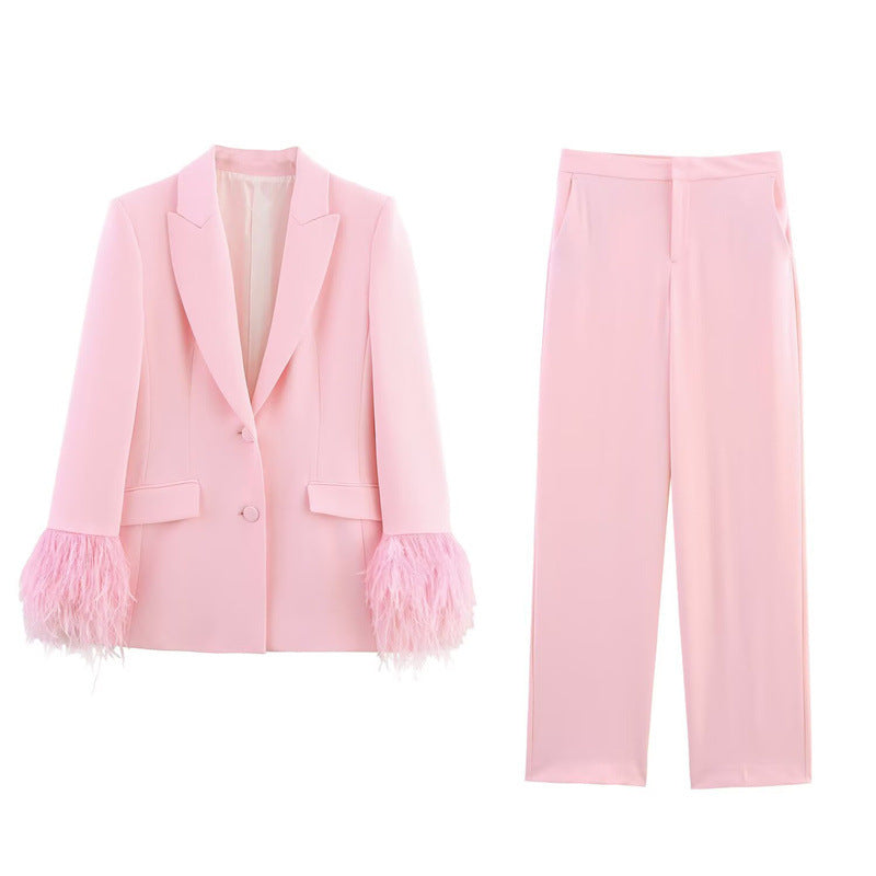 Cuff Suit Jacket Elegant Straight-leg Trousers Suit