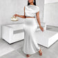 Women's Solid Color Satin Dress Midriff Outfit Suit