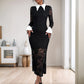 Elegant Lace Long Sleeve Lapel Color Matching Temperament Dress