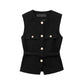 Metal Clasp With Belt Punk Texture Crew Neck Vest