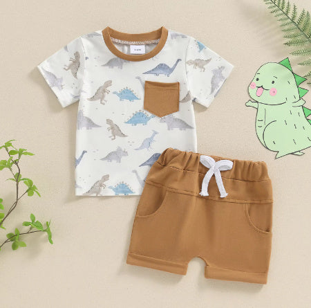 Dinosaur Printed Short Sleeve Shorts Suit