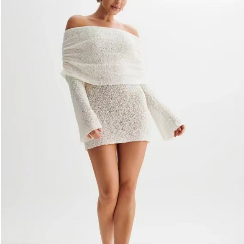Robe courte à manches longues et épaules dénudées pour femme