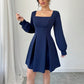 Square-neck Cinched Slimming A- Line Skirt For Women