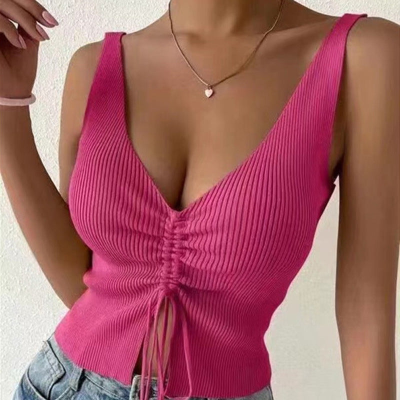 Summer Fashion Drawstring American All-matching Drawstring Vest Top