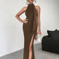 Backless Lace Up High Slit Sleeveless Dress