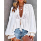 Bow Lace V-neck Long Sleeve Top
