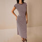 Fitted-waist Crew-neck Short-sleeve Womens Maxi Dress