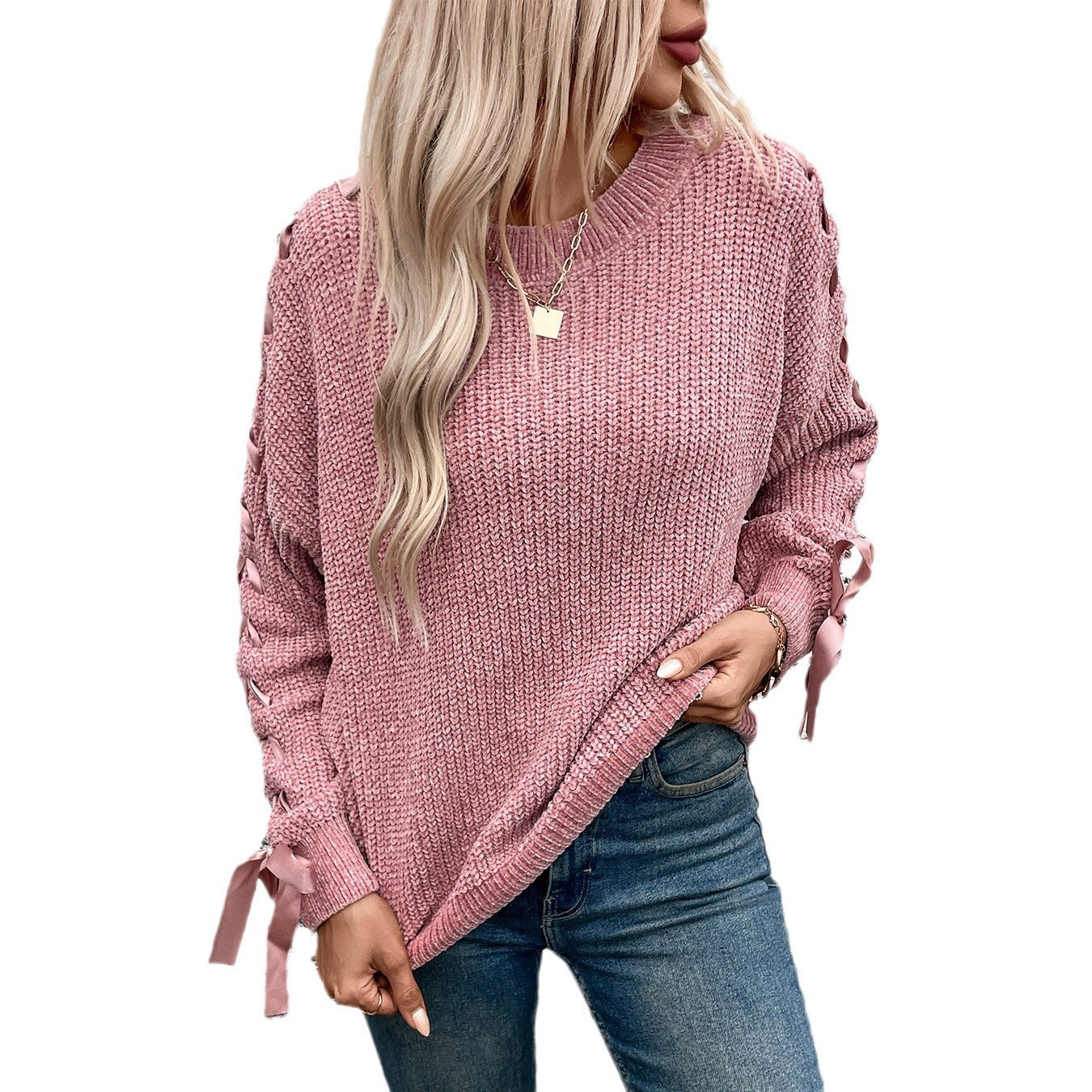 Women's Lace-up Bow Pullover Top