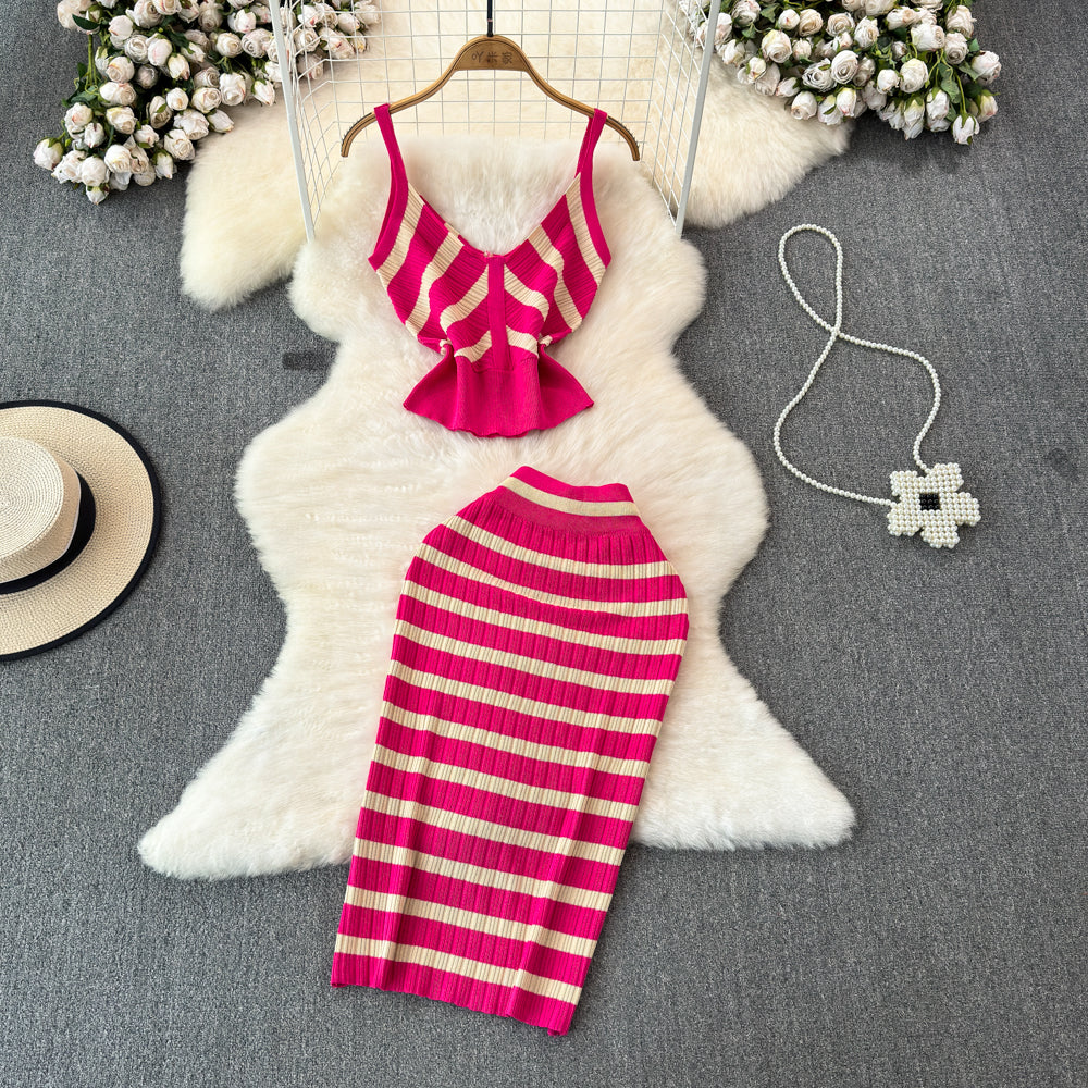 Summer V-neck Camisole And Pencil Skirt Two-piece Set